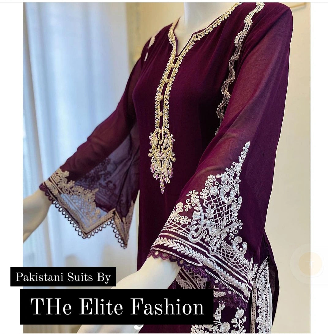 Embroidered Georgette Pakistani Suit in Pink : KCH4651