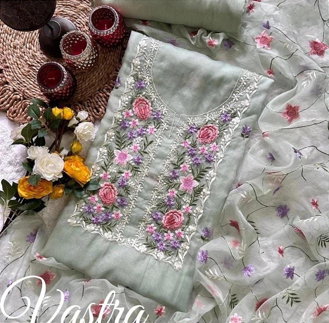 Cotton Suit with Self Embroidery & Kashmiri Print Pallu