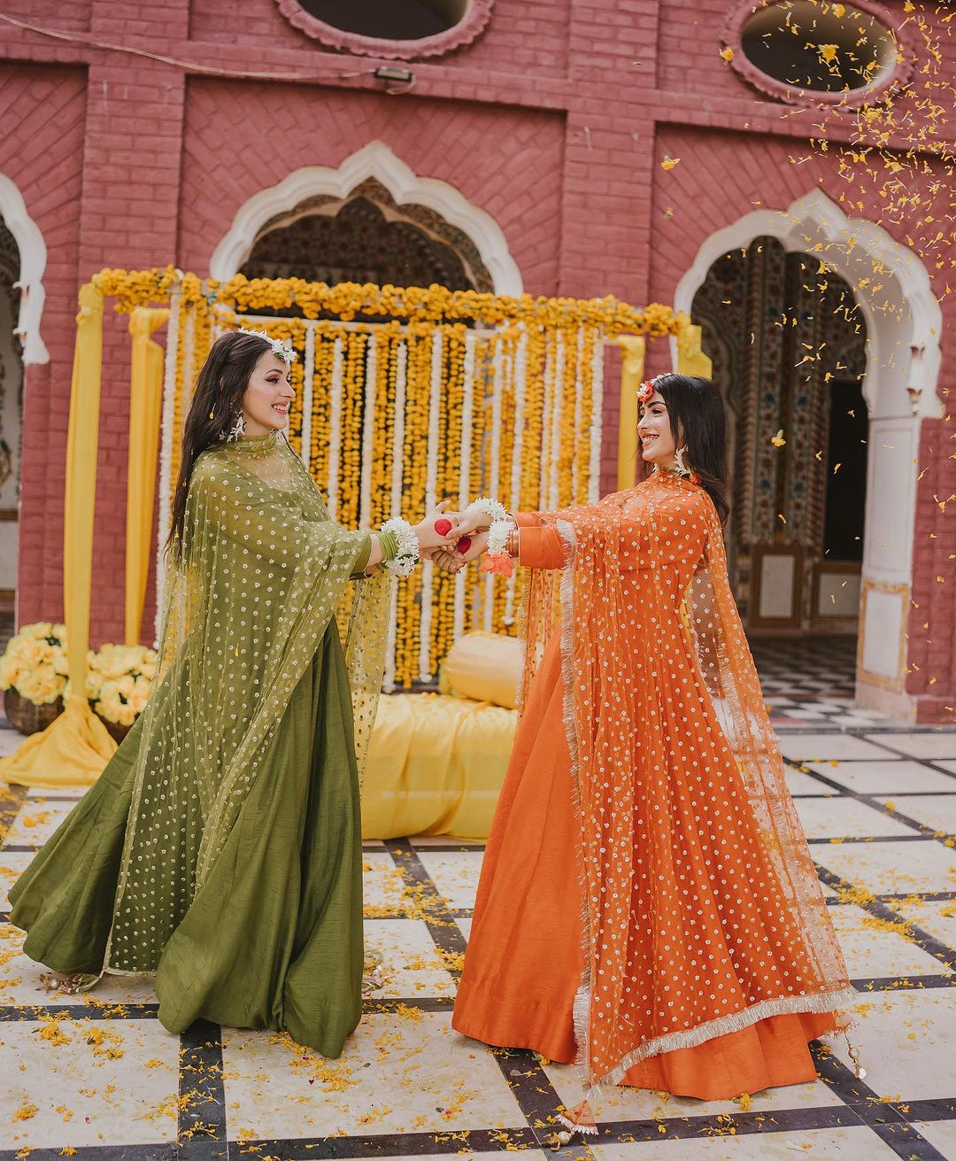 Maya Ali Gharara Kameez Embellished Pakistani Haldi Dress with Matching  choker Earrings And Maang Tikka Set - We Dress
